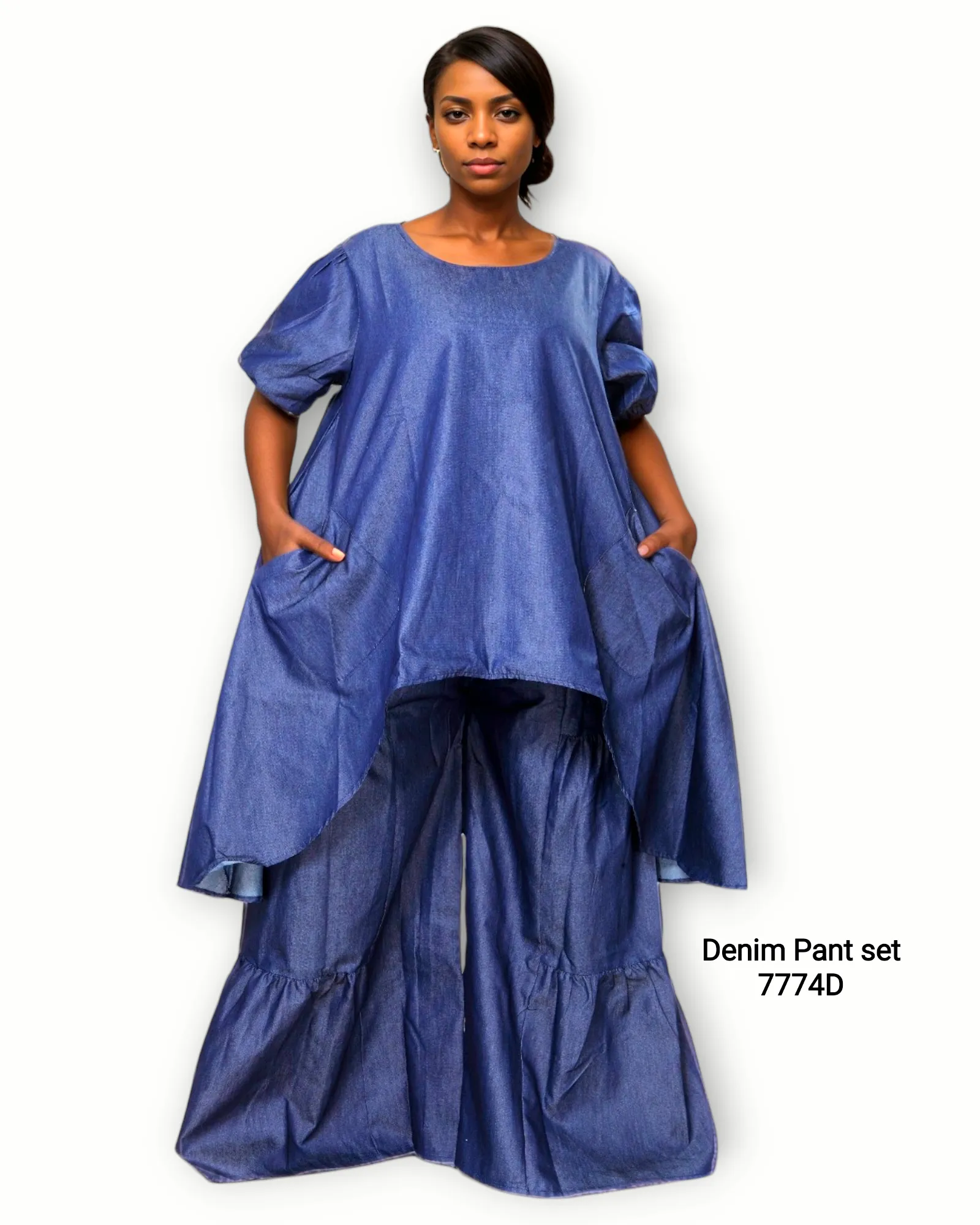 7774D - Woman Denim Pant & Blouse Set