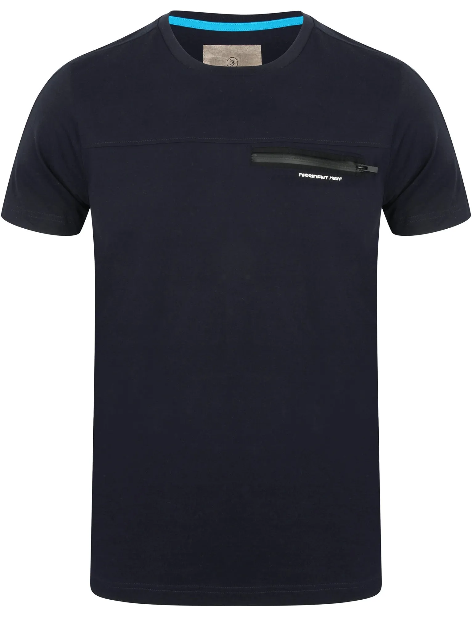 Adachi Crew Neck Cotton T-Shirt with Zip Chest Pocket In Navy - Dissident