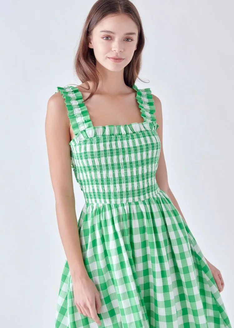 Alice Check Print Midi Dress- Green ***FINAL SALE***
