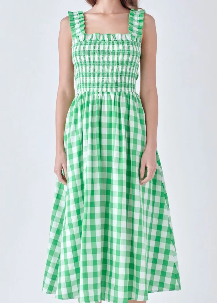 Alice Check Print Midi Dress- Green ***FINAL SALE***