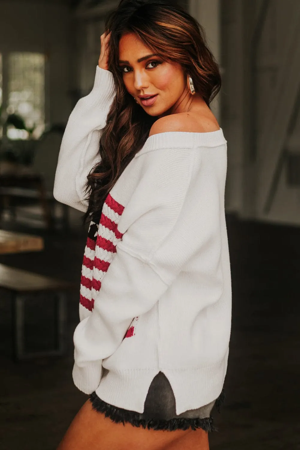 American Flag Sweater with Side Slits