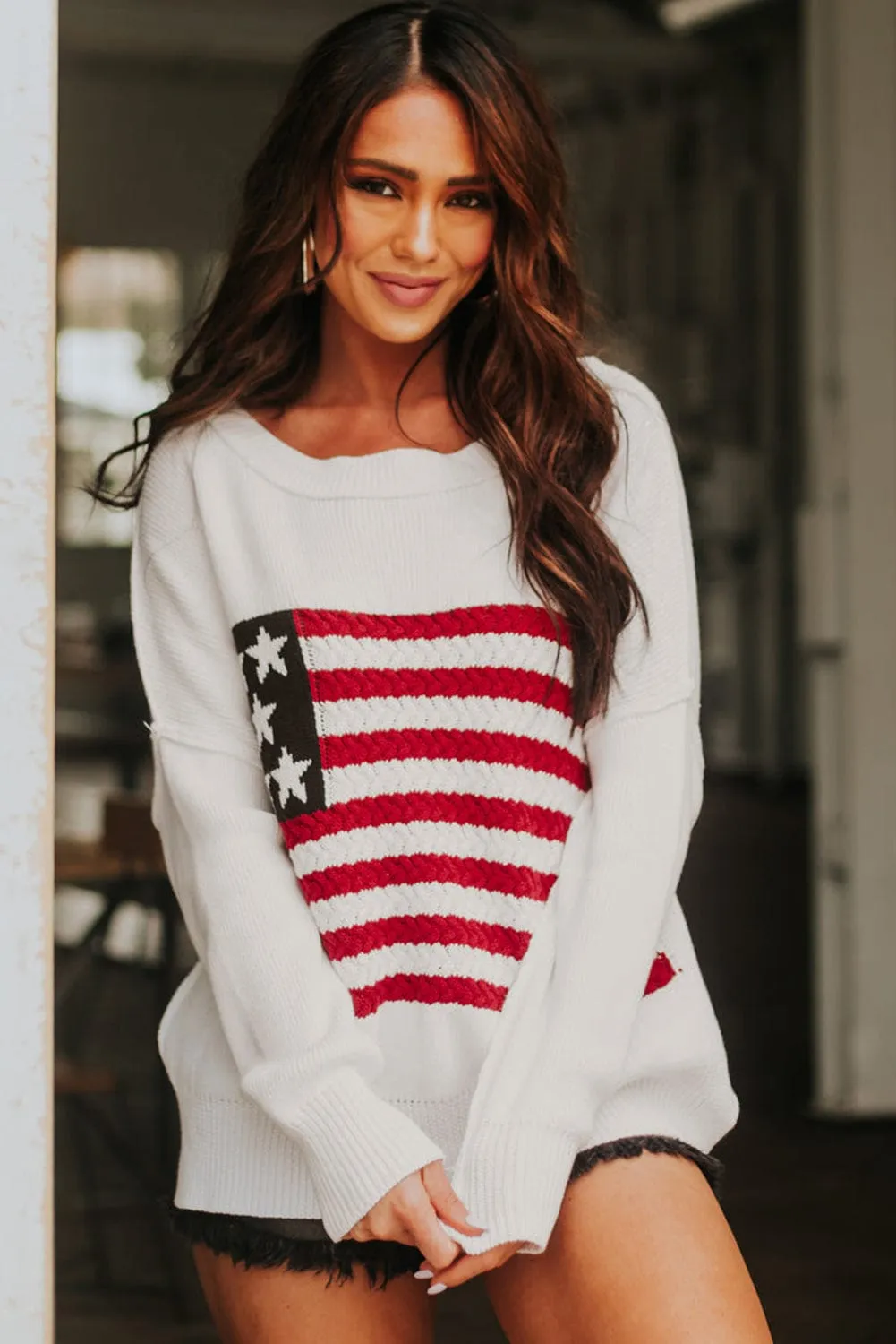 American Flag Sweater with Side Slits