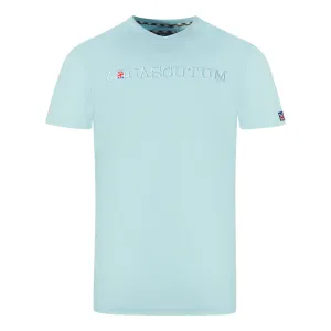 Aquascutum Brand Embossed Logo Sky Blue T Shirt