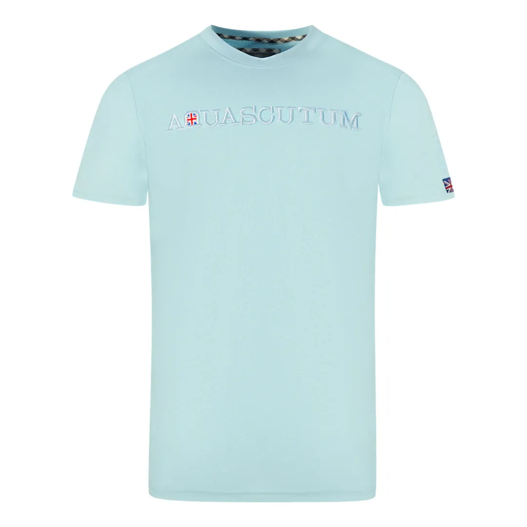 Aquascutum Brand Embossed Logo Sky Blue T Shirt