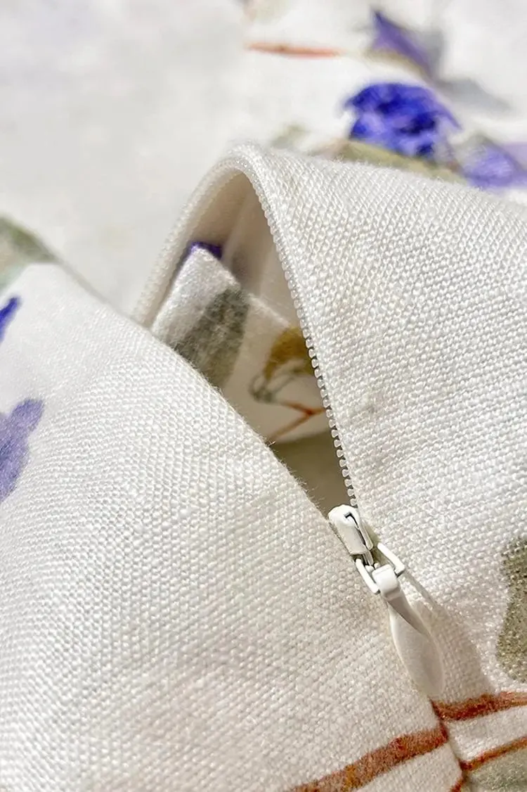 Backless Floral Linen Dress