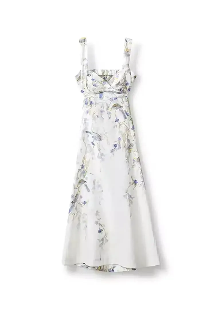 Backless Floral Linen Dress