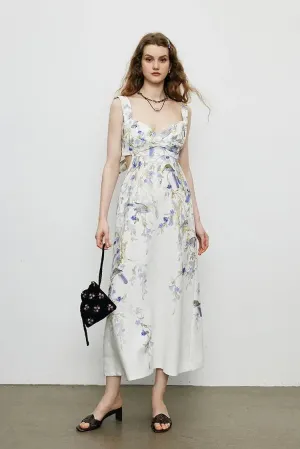Backless Floral Linen Dress