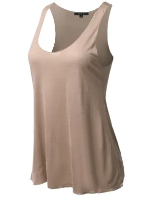 Basic Solid Loose Fit Flowy Scoop Neck Racer Back Tank Top
