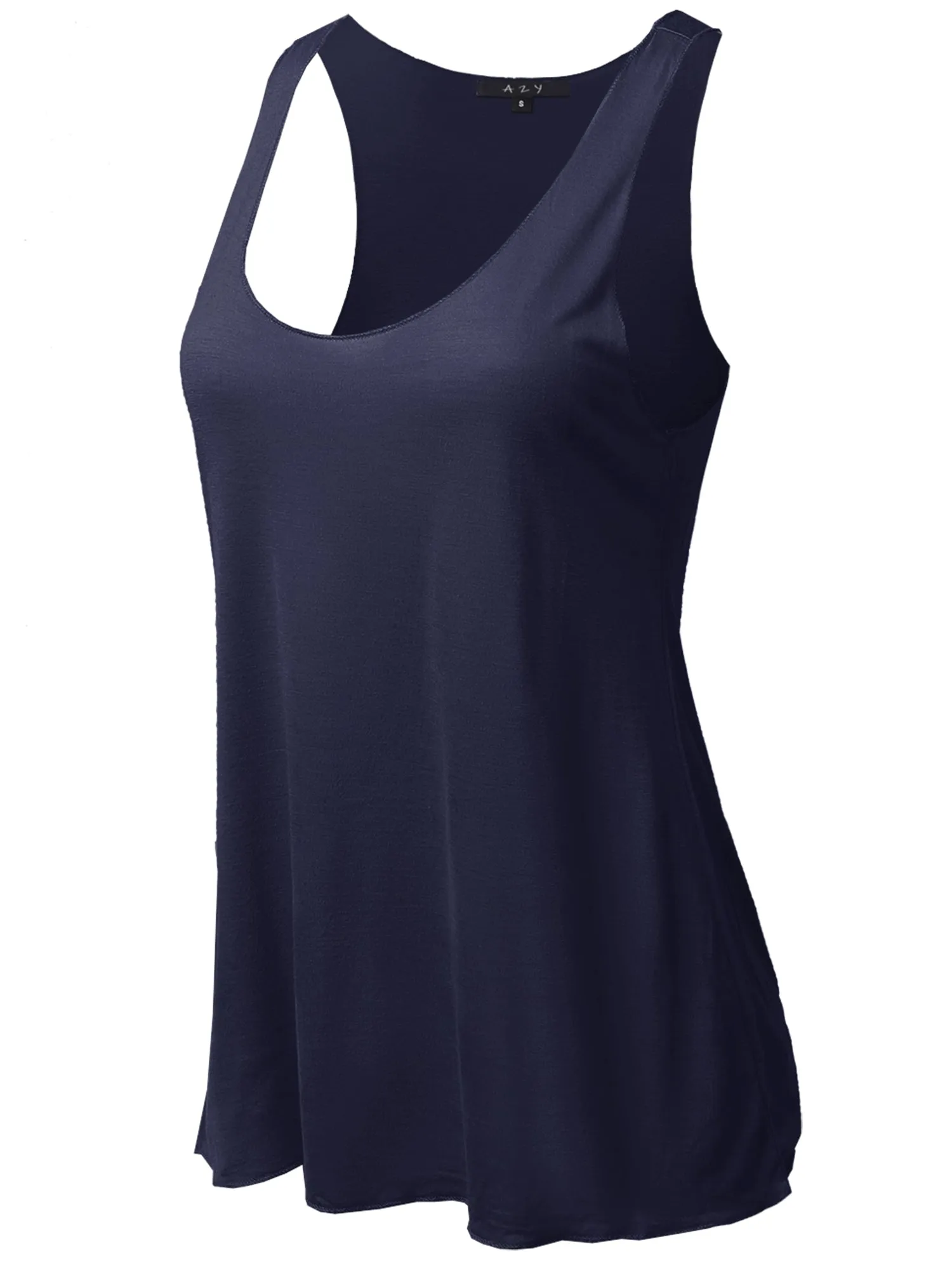 Basic Solid Loose Fit Flowy Scoop Neck Racer Back Tank Top