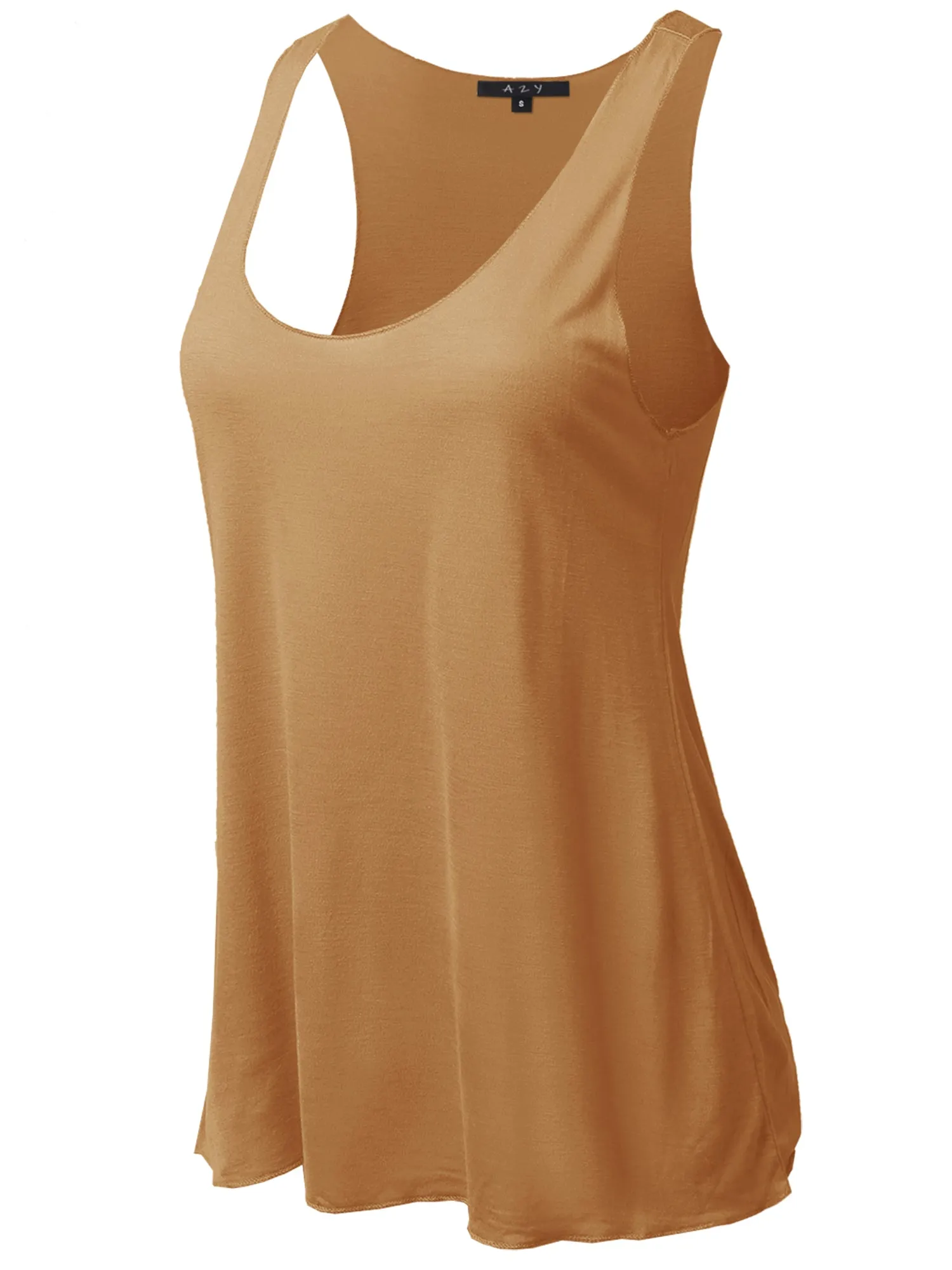 Basic Solid Loose Fit Flowy Scoop Neck Racer Back Tank Top