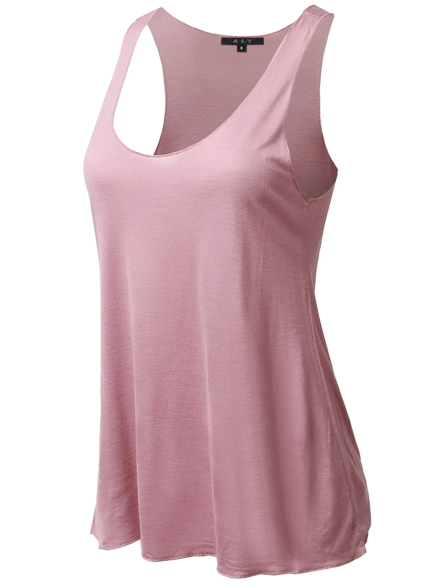 Basic Solid Loose Fit Flowy Scoop Neck Racer Back Tank Top
