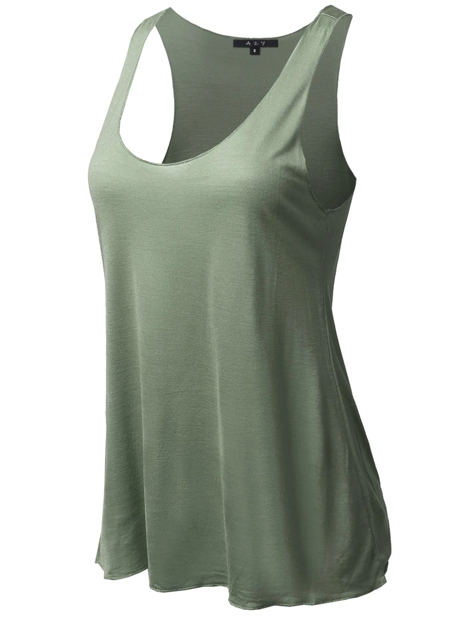 Basic Solid Loose Fit Flowy Scoop Neck Racer Back Tank Top