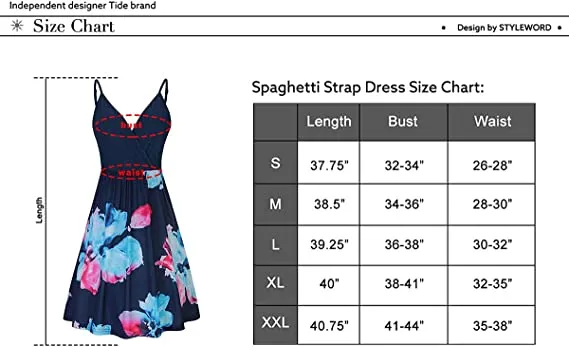Black Pink Floral V Neck Floral Spaghetti Strap Summer Dress Casual Swing Midi Sundress with Pocket - STYLEWORD