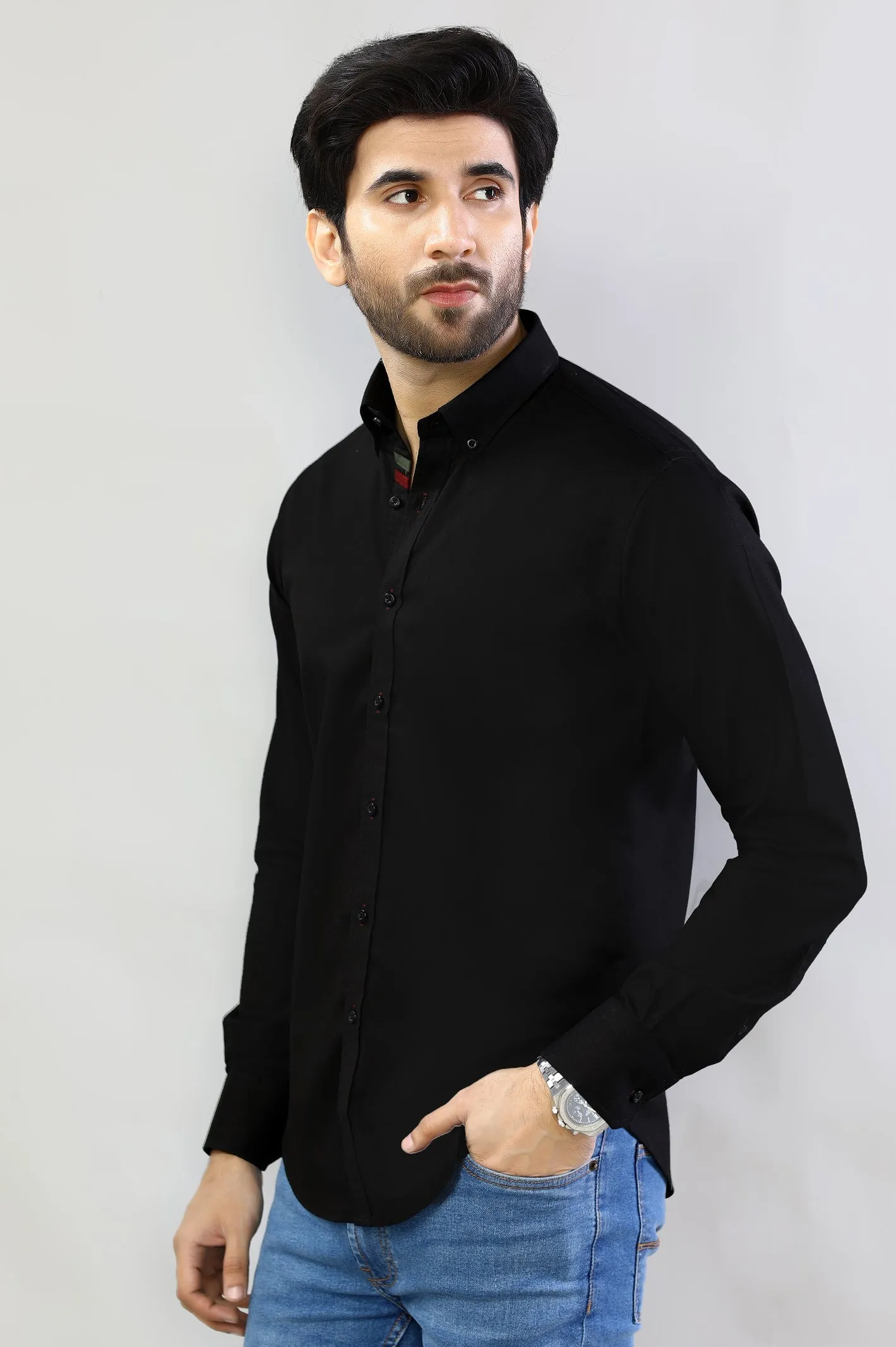 Black Plain Casual Shirt