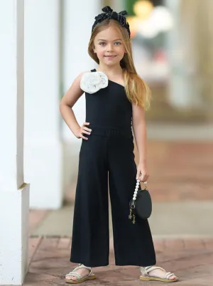 Bloom With Elegance One Shoulder Black Palazzo Pants Set
