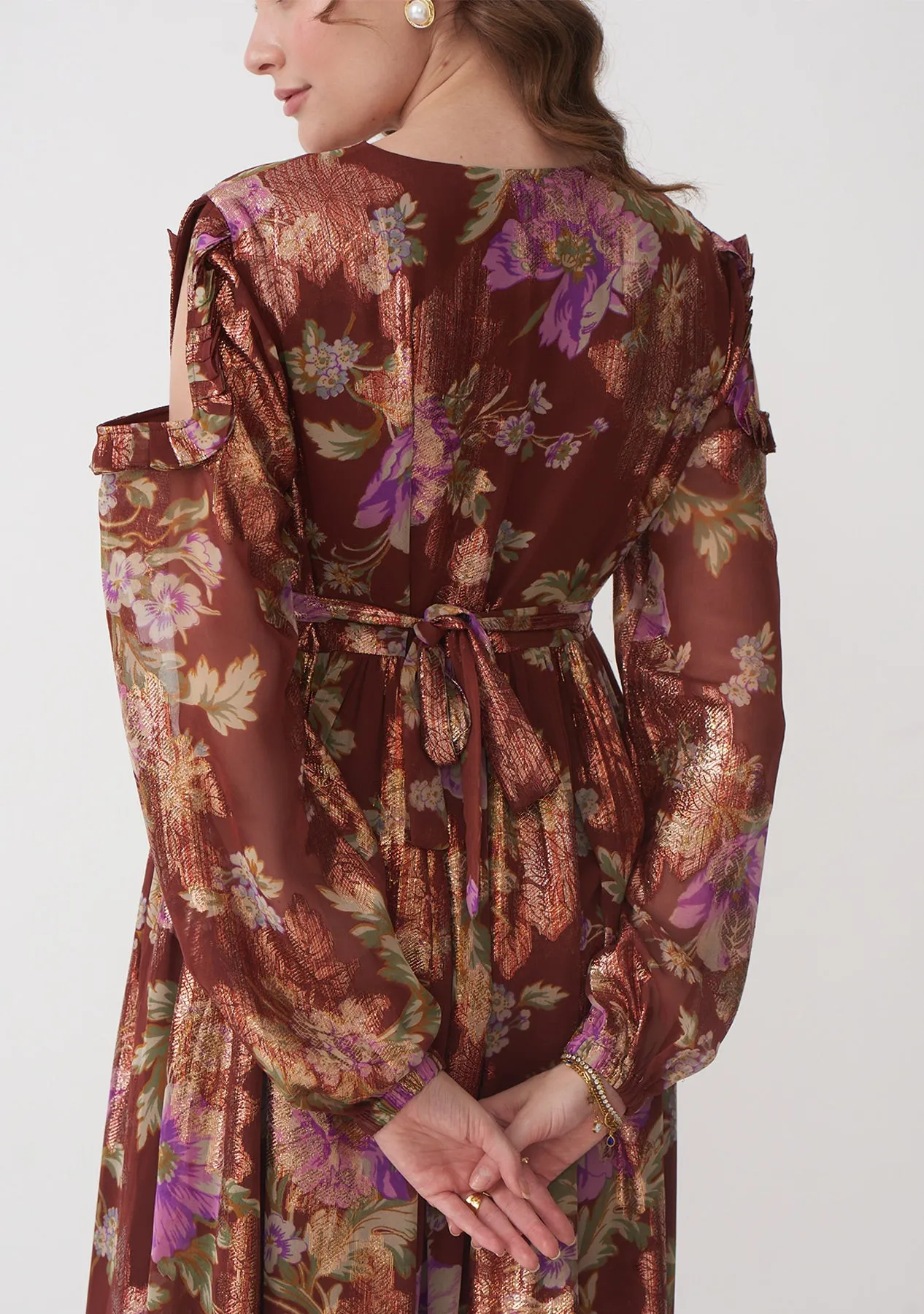 Brown Floral Printed Women's Maxi Dress