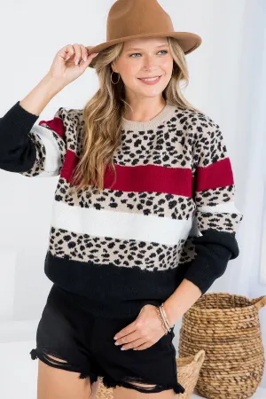 Burgundy and Leopard Sweater
