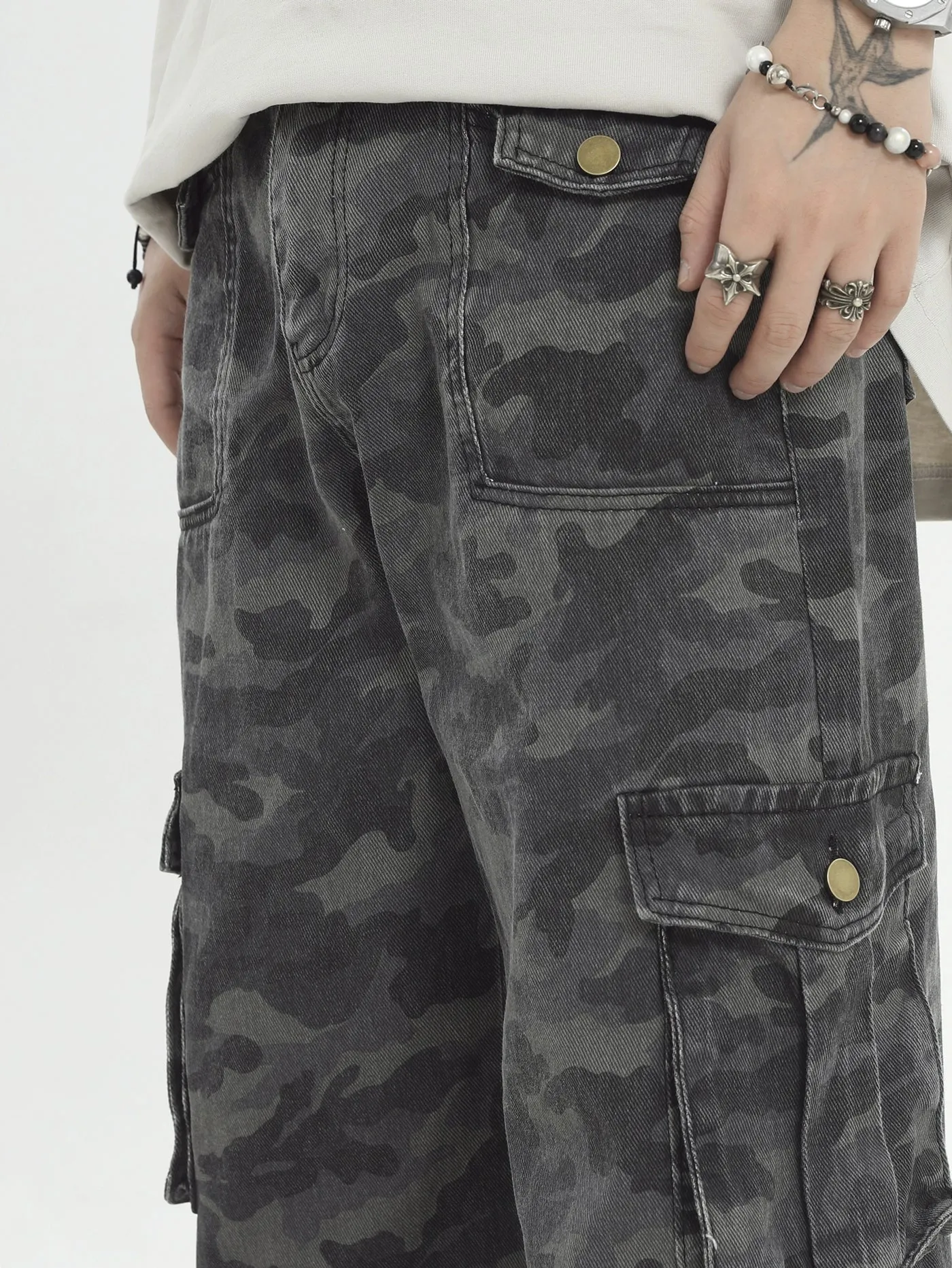 Camo Print Cargo Straight-Leg Trousers