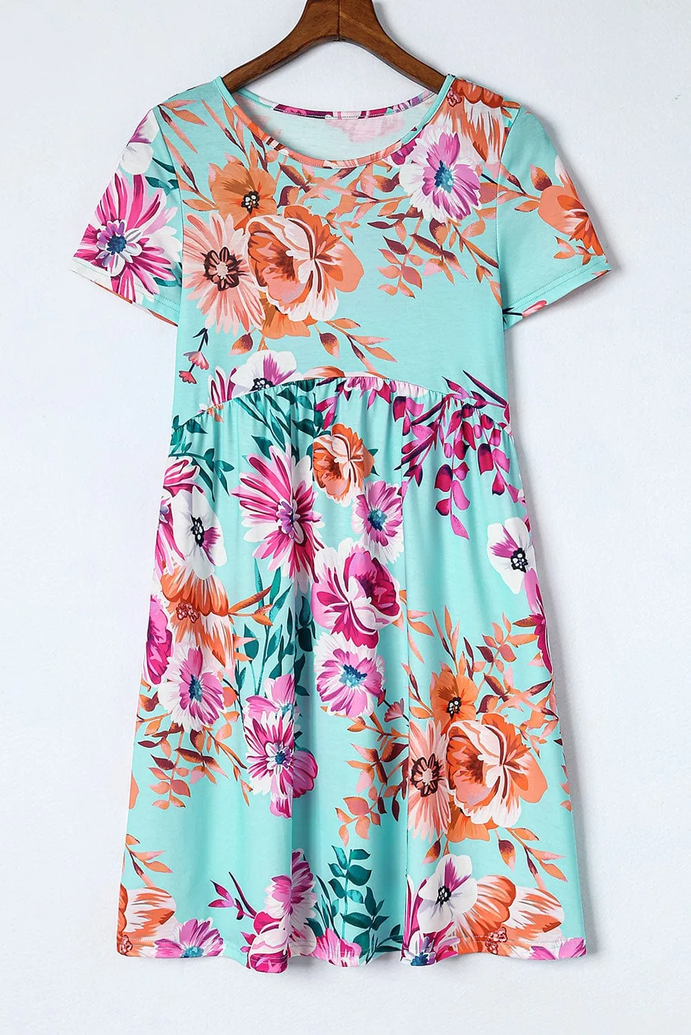 Casual Floral Print Button Pocket Short Sleeve Dress