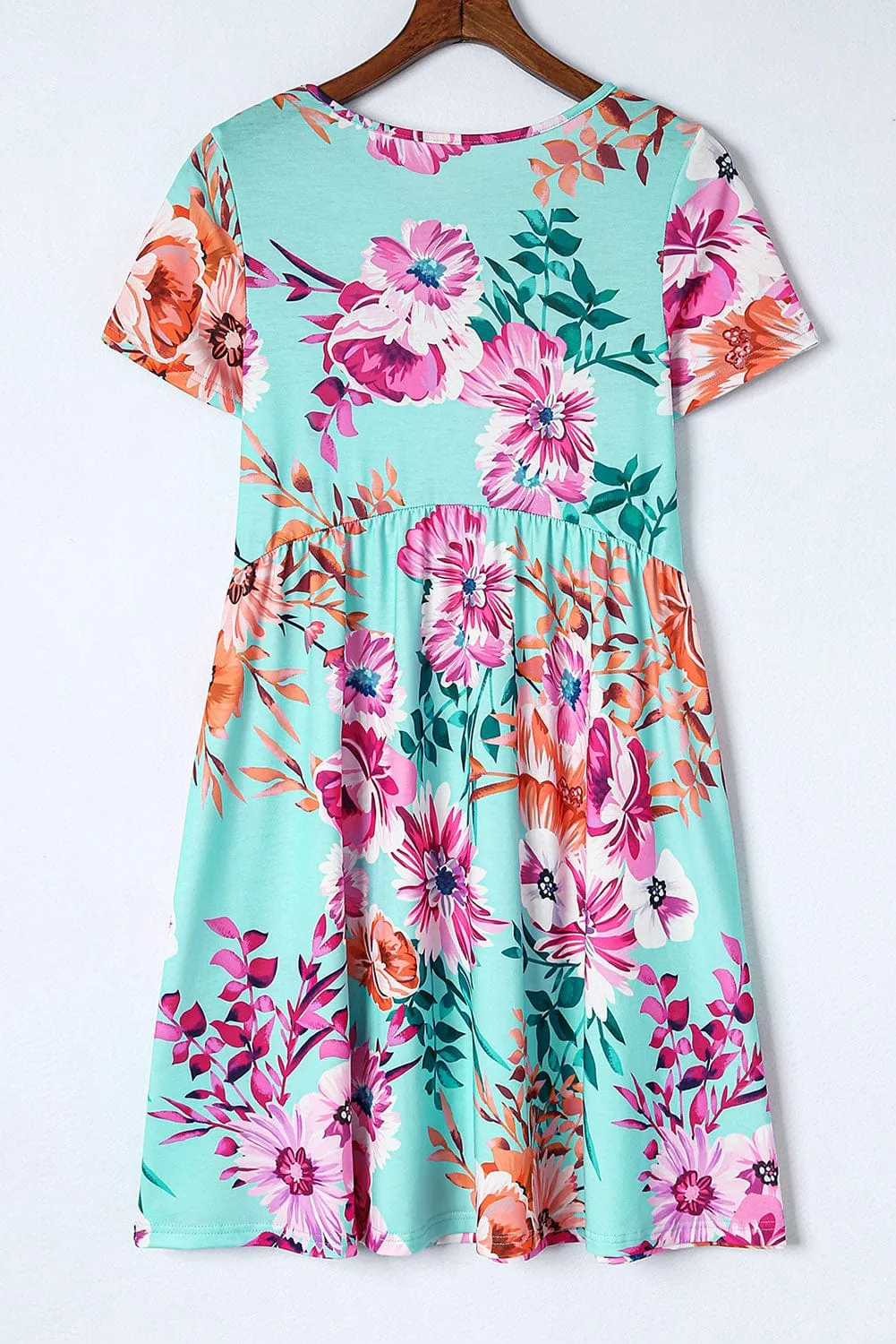 Casual Floral Print Button Pocket Short Sleeve Dress