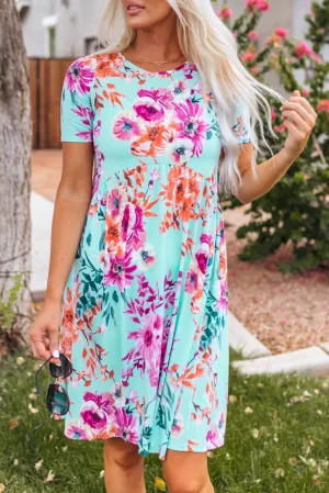 Casual Floral Print Button Pocket Short Sleeve Dress