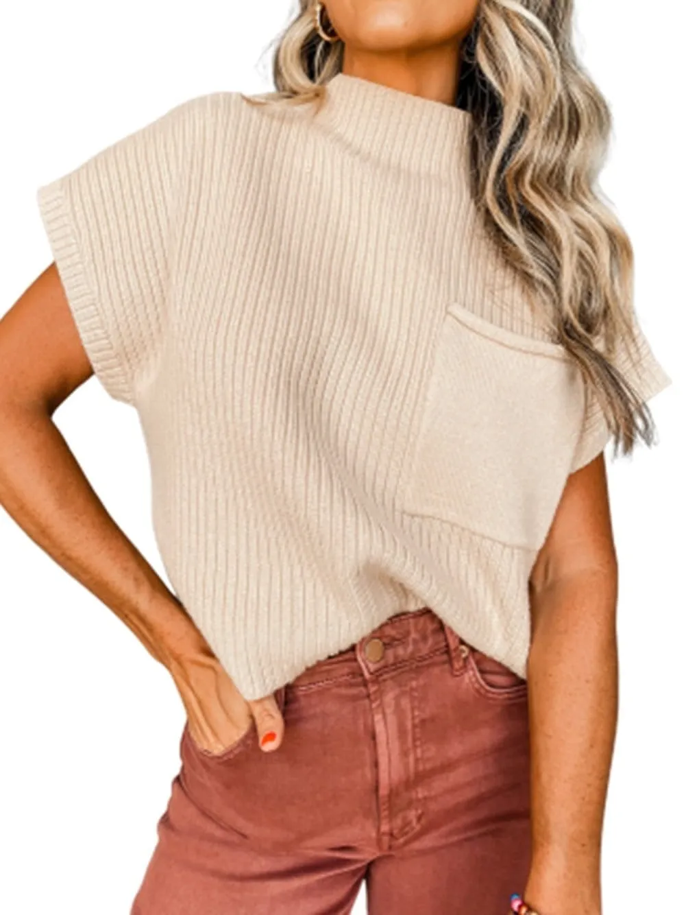 Casual Knit Sweater with Patch Detail