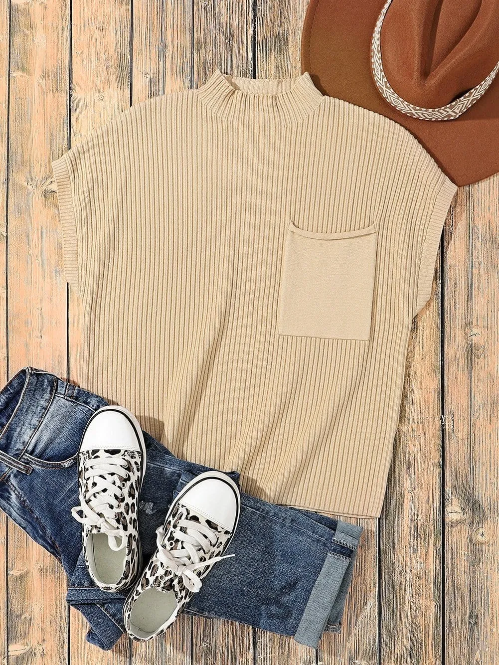 Casual Knit Sweater with Patch Detail