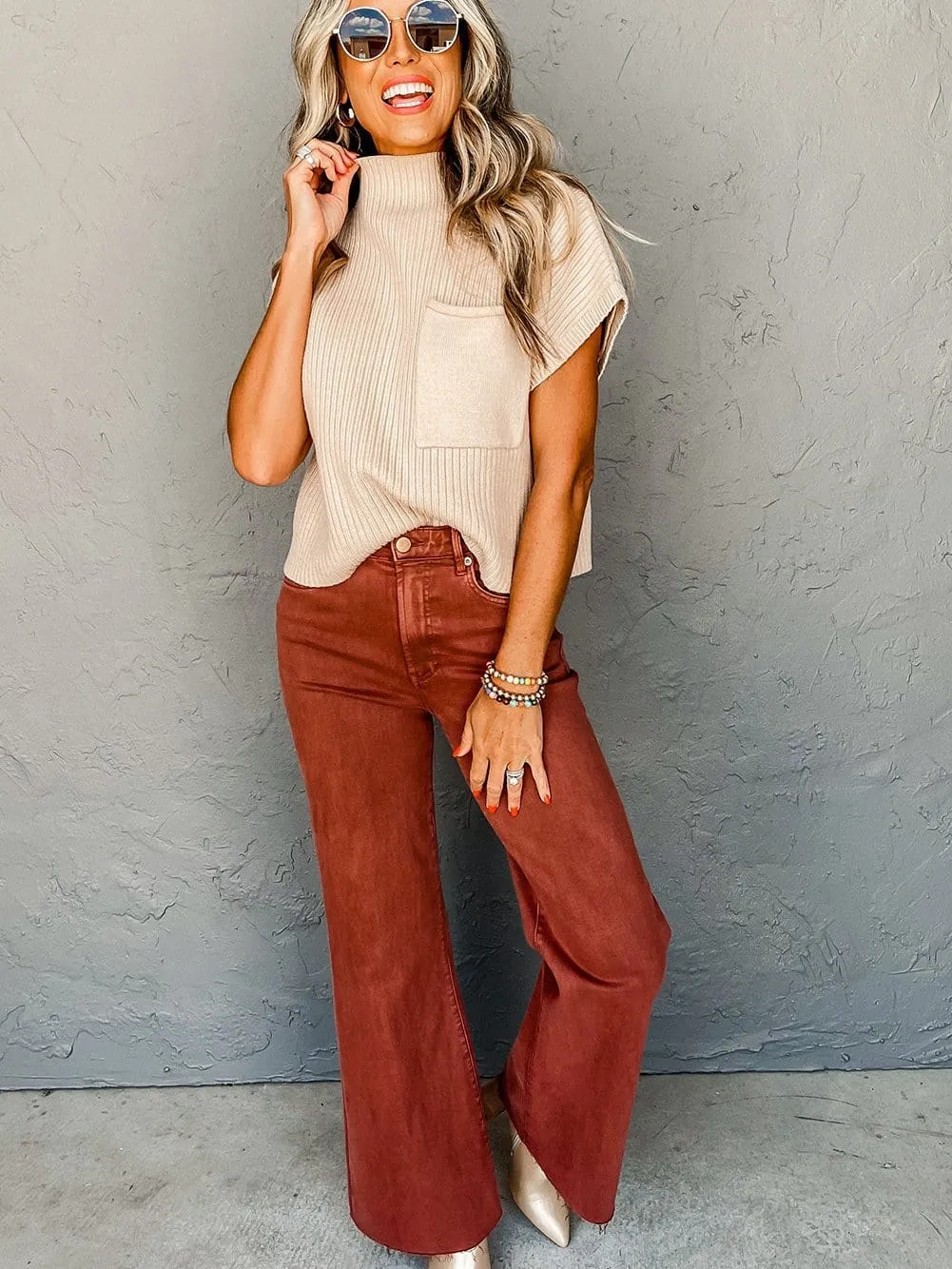 Casual Knit Sweater with Patch Detail