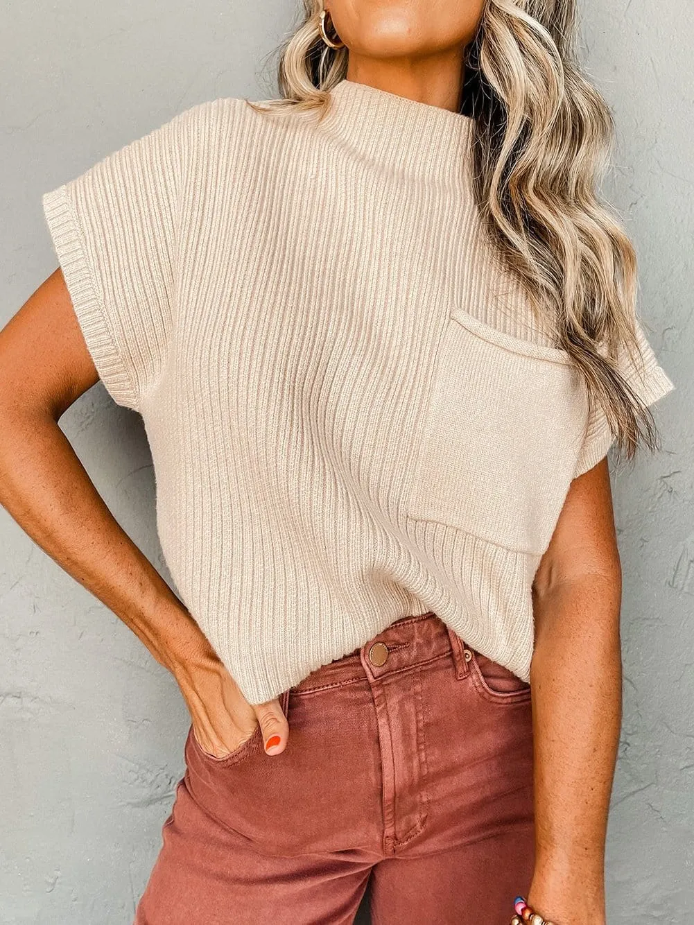 Casual Knit Sweater with Patch Detail