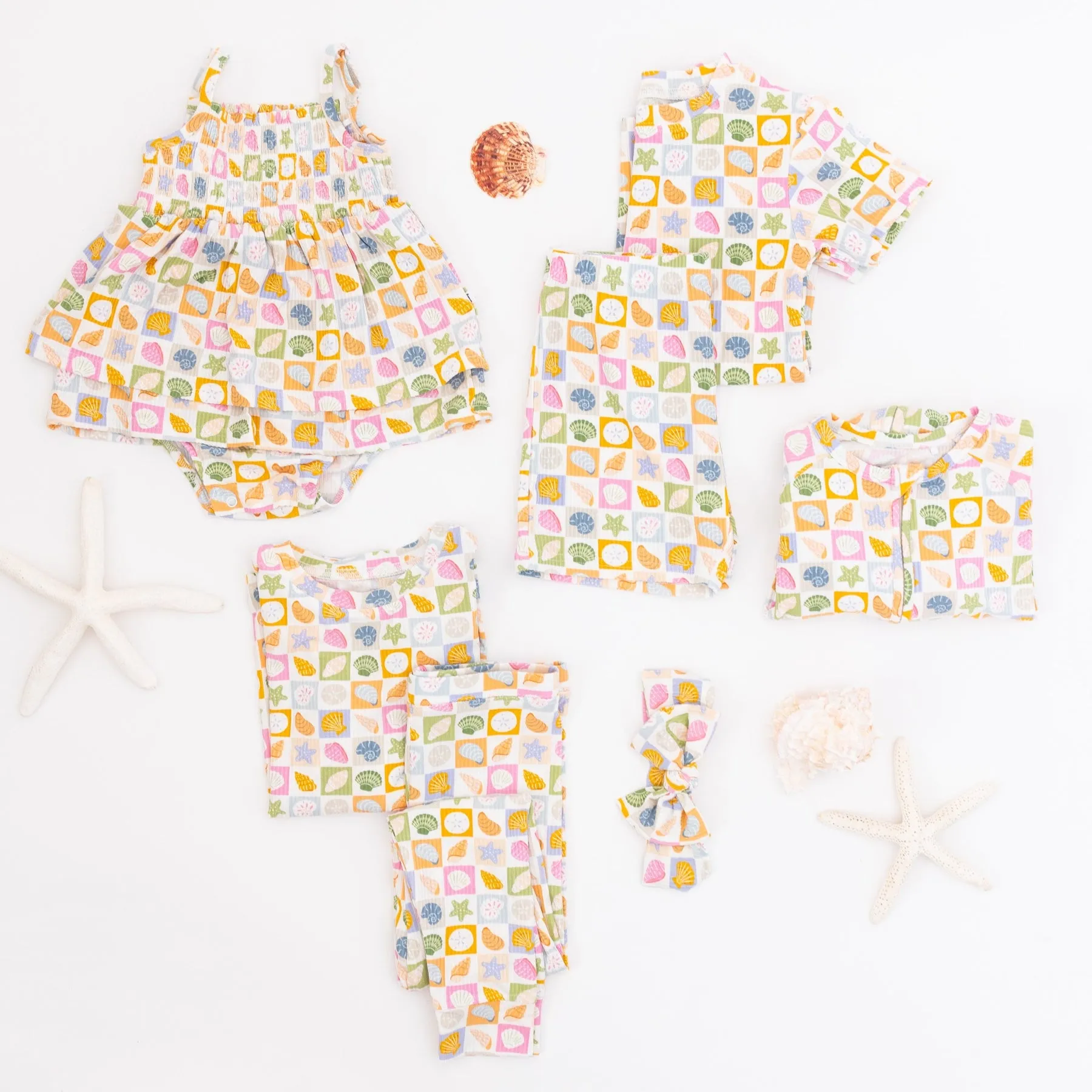 Checkered Seashells Small Ribbed Two-Piece Set