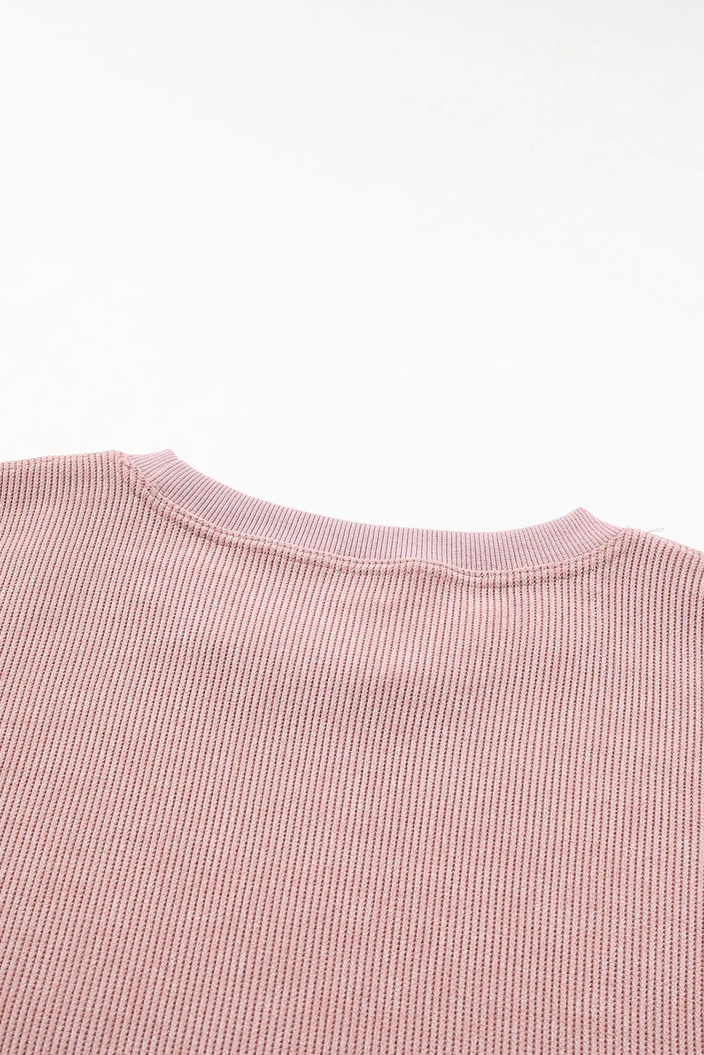 Christmas Ribbed Crew Neck Antler Bow Pullover Sweatshirt