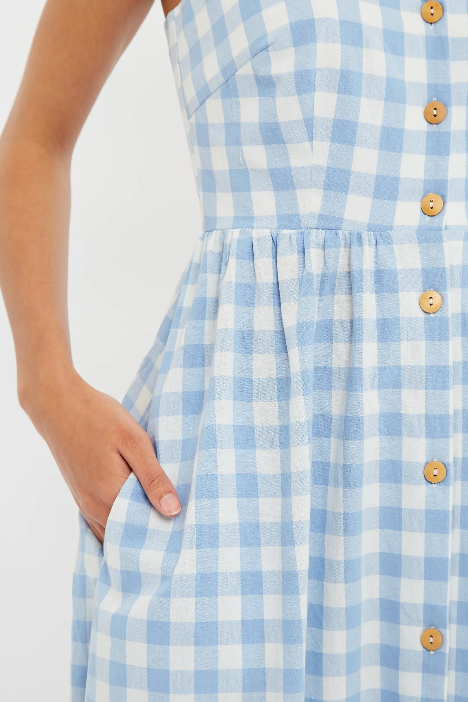 Clover Picnic Check Button Through Midi Sundress - Blue