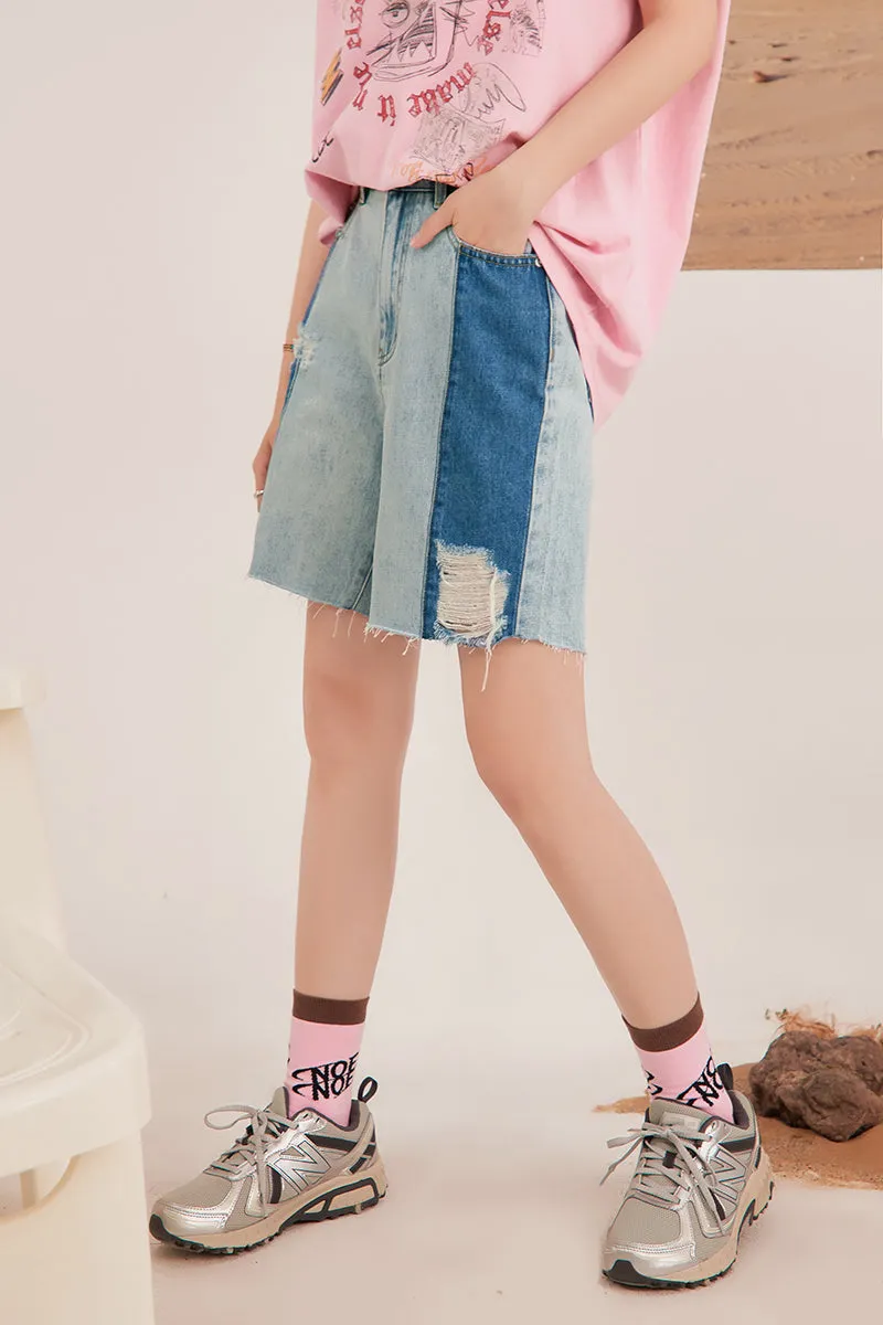 Color Matching Denim Bermuda Shorts