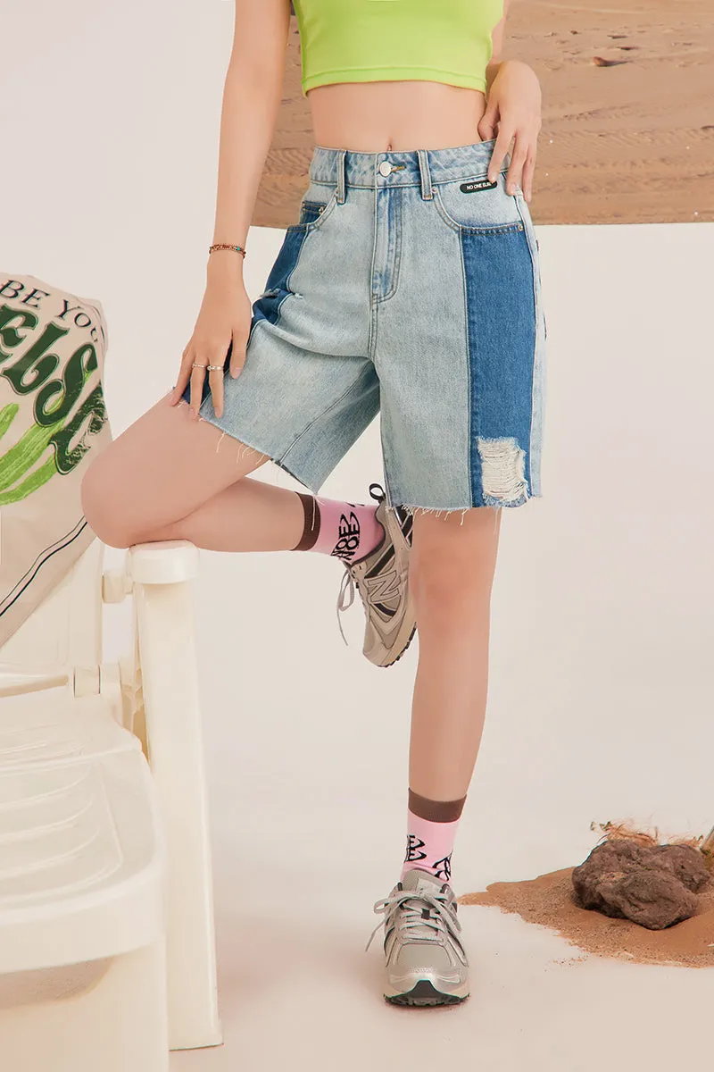 Color Matching Denim Bermuda Shorts