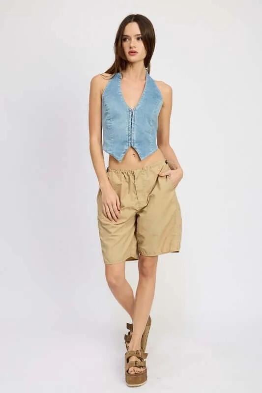 Contrasted Bermuda Loose Fit Shorts