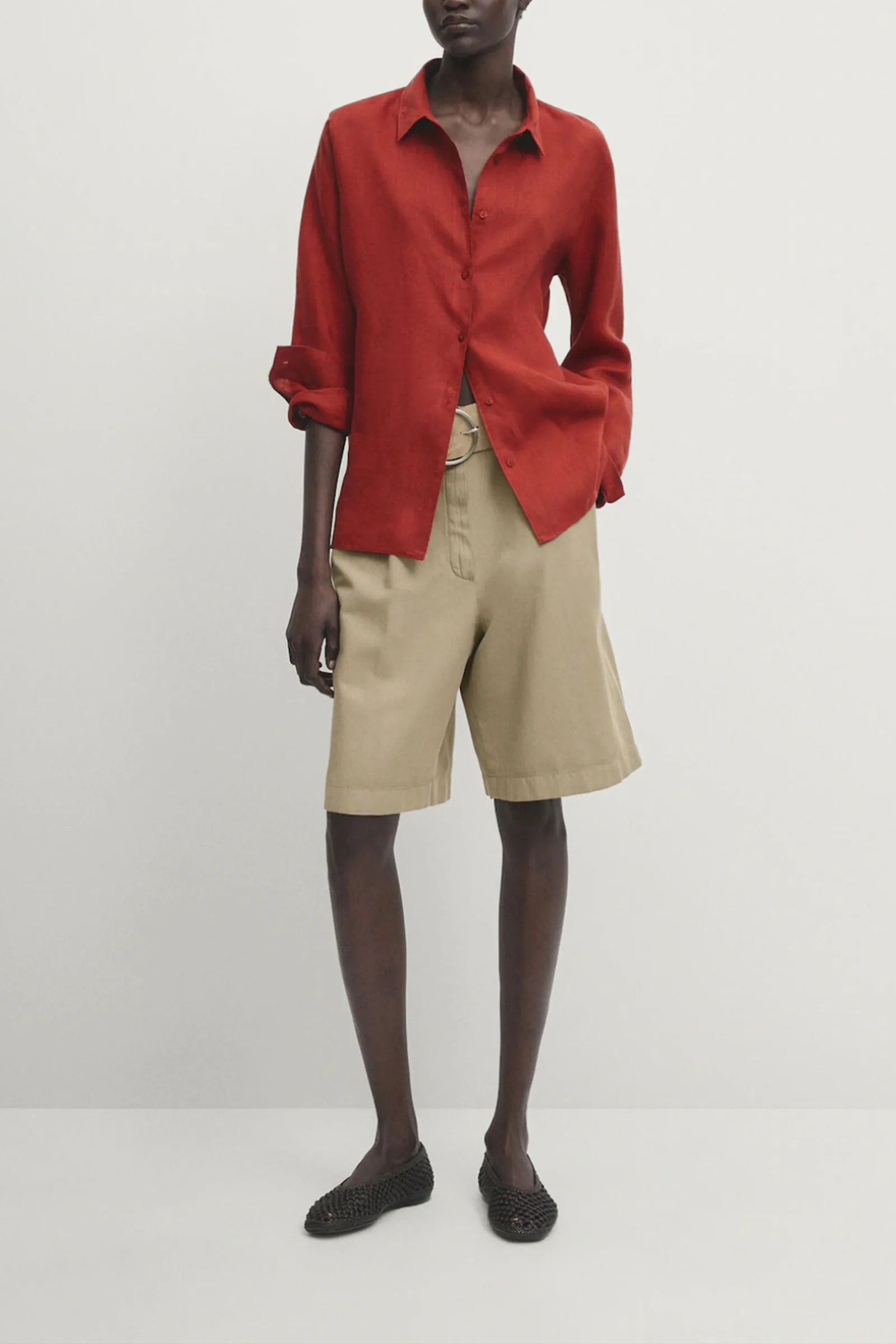 Cotton Blend Bermuda Shorts With Darts