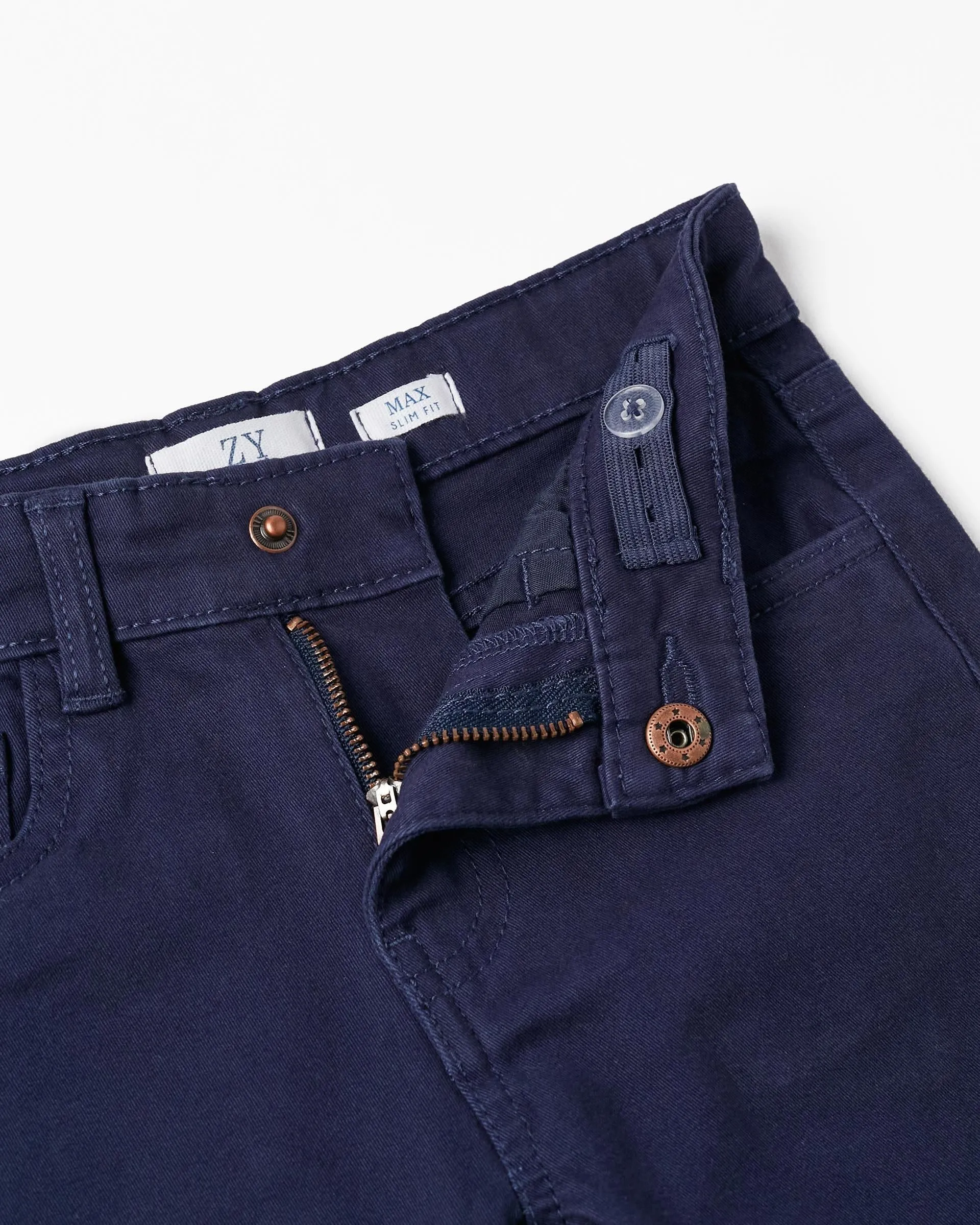 Cotton Twill Skinny Trousers for Boys, Dark Blue