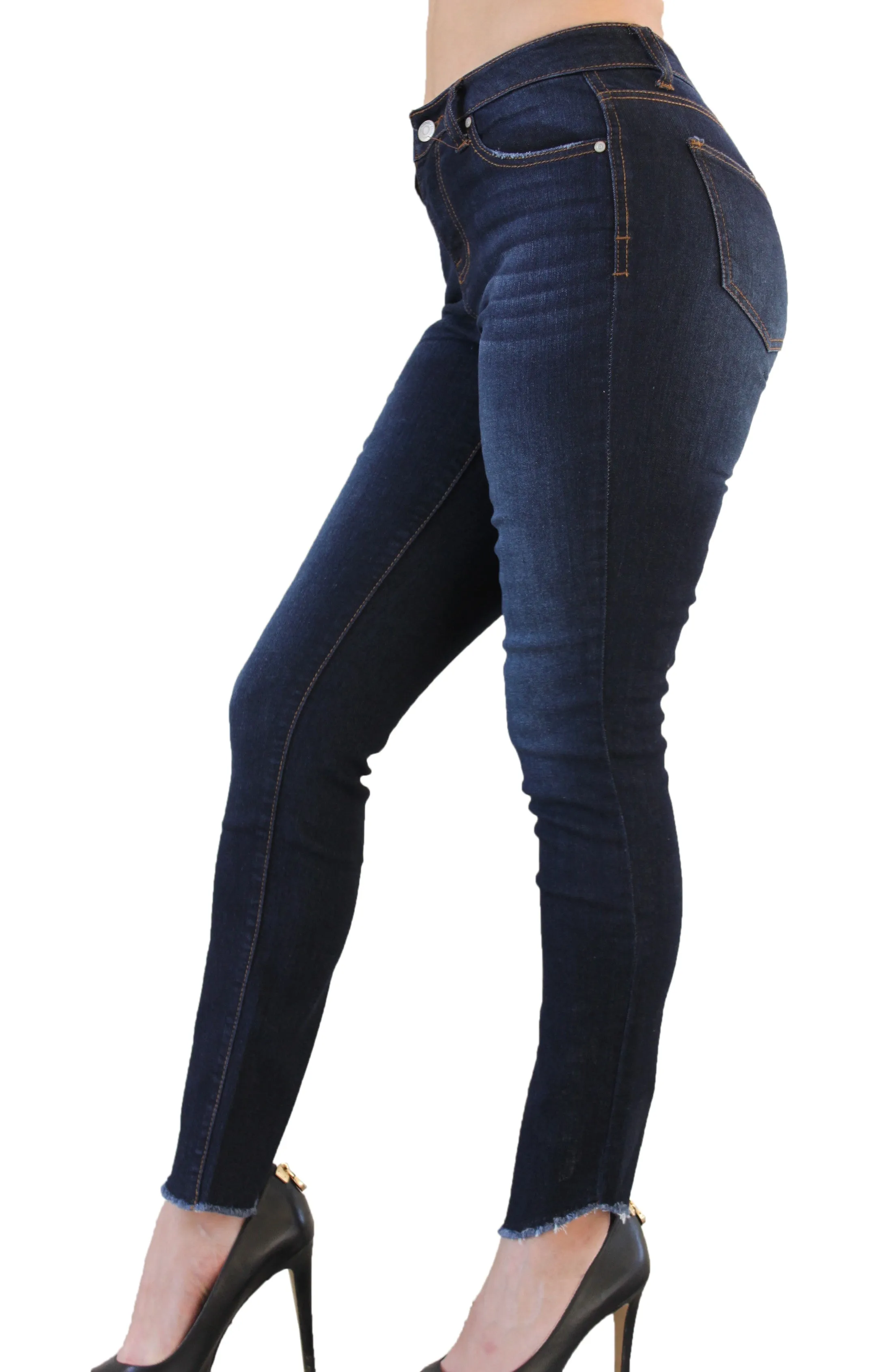 DP9943 CiSono Dark Denim Jeans W/ Angle Fringe Ankle