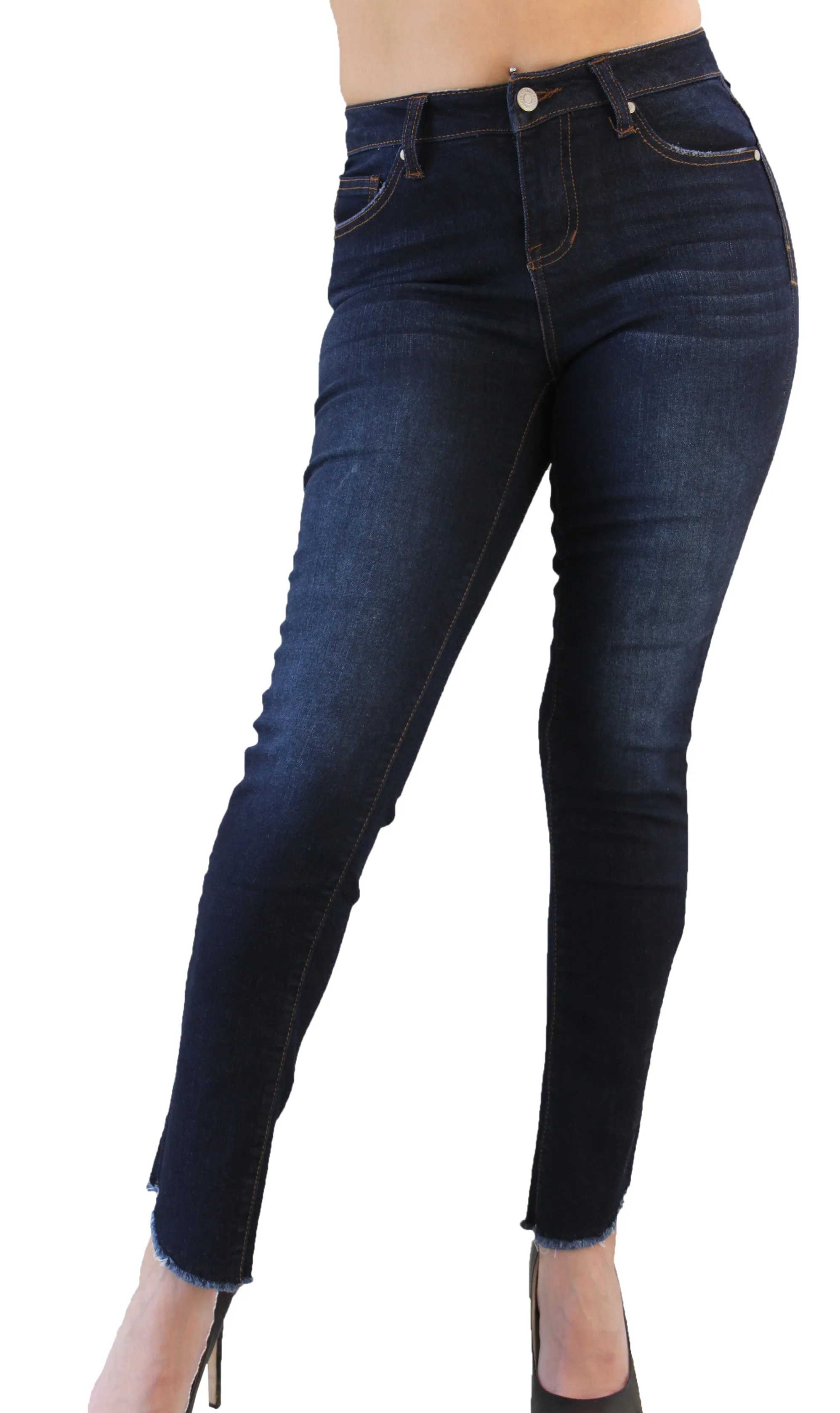 DP9943 CiSono Dark Denim Jeans W/ Angle Fringe Ankle
