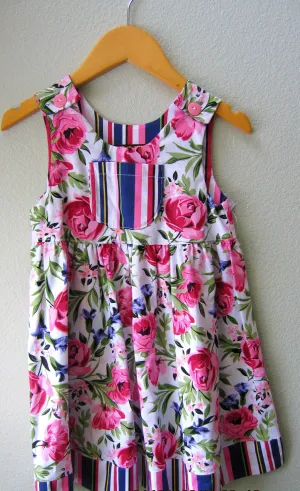 Dress, Pink Cotton Peony Purple Floral Summer Girls Beach Dress