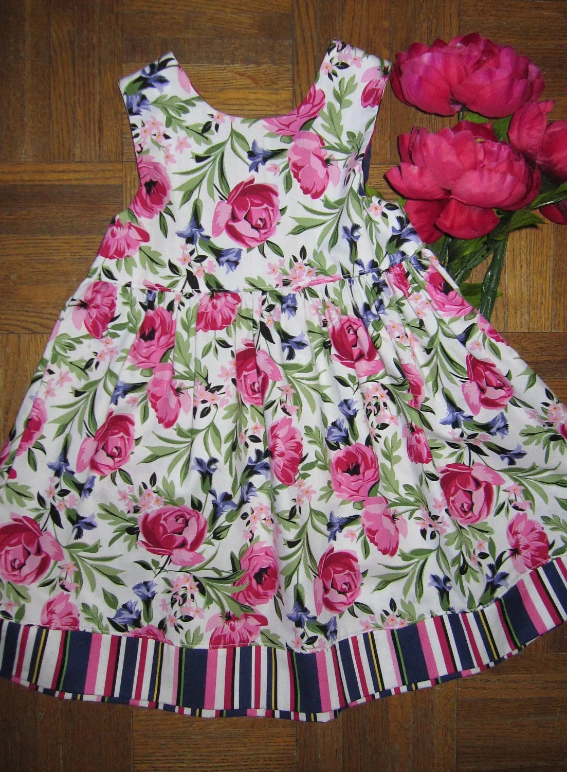 Dress, Pink Cotton Peony Purple Floral Summer Girls Beach Dress