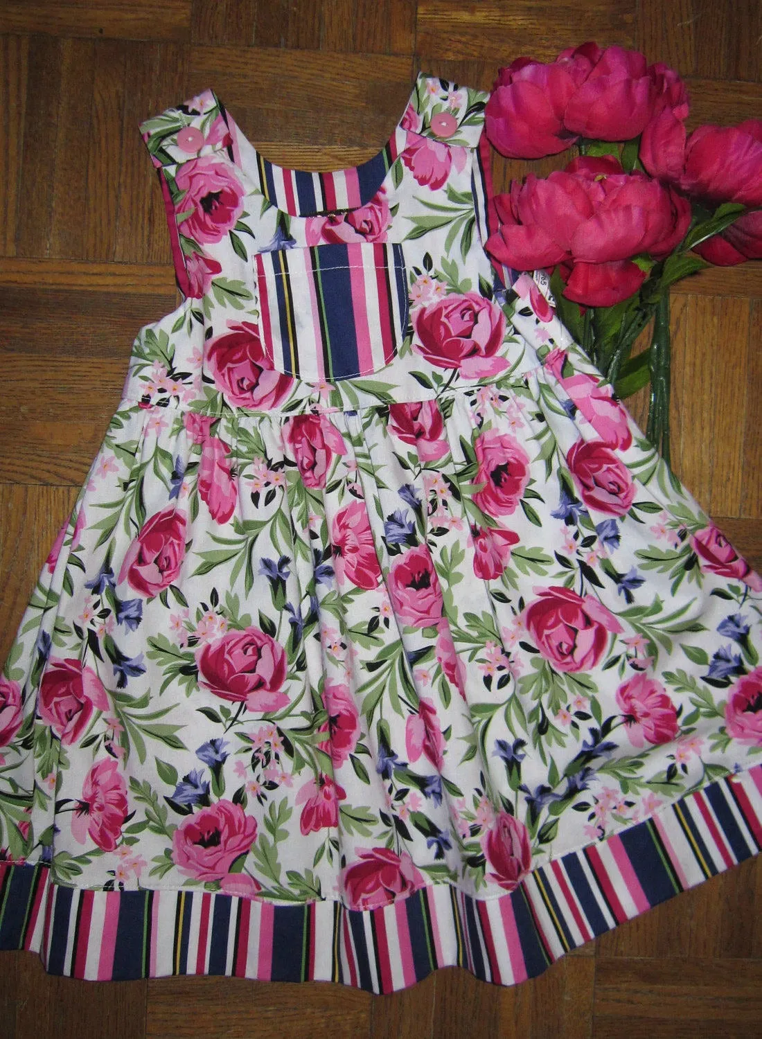 Dress, Pink Cotton Peony Purple Floral Summer Girls Beach Dress