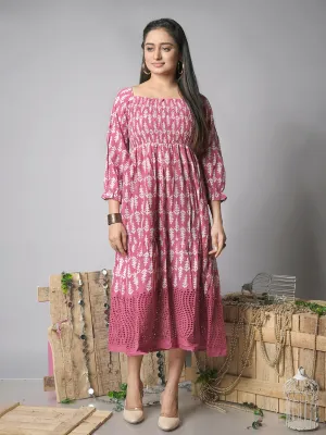 Ekisha's women printed rani cotton shiffli midi dress