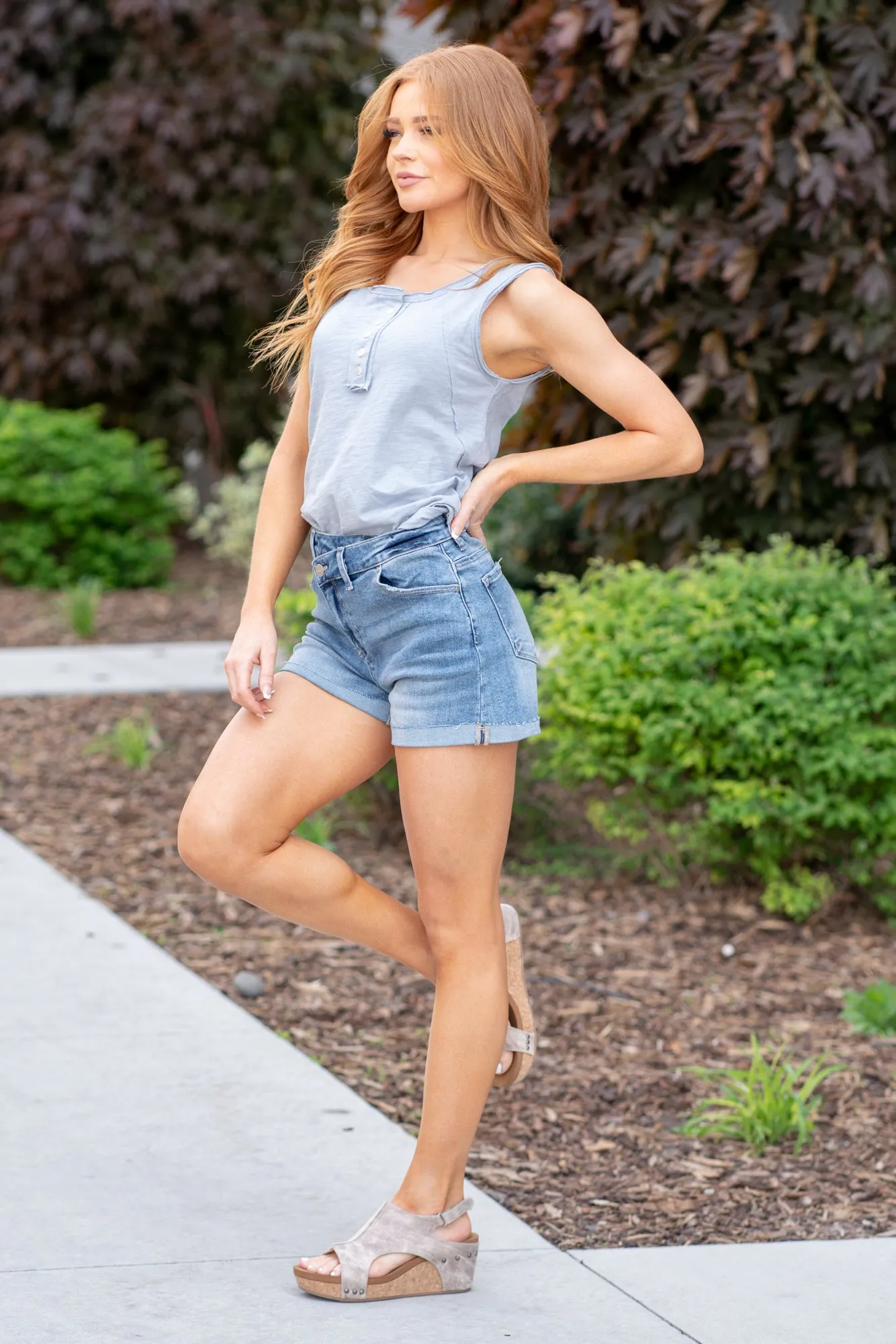 Elsie High Rise Cross Over Cuffed Shorts