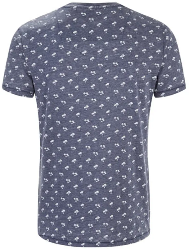 Etna Palm Tree Print Crew Neck T-Shirt in Navy