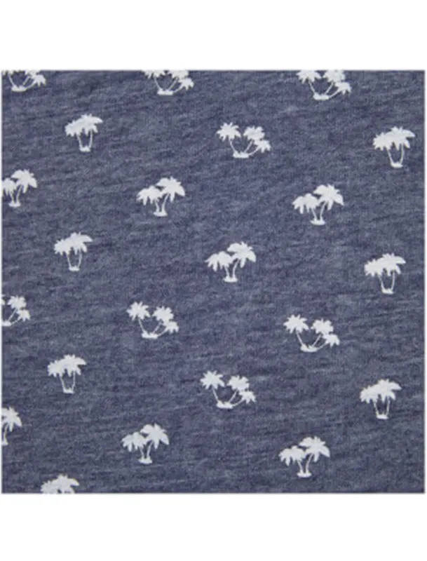 Etna Palm Tree Print Crew Neck T-Shirt in Navy
