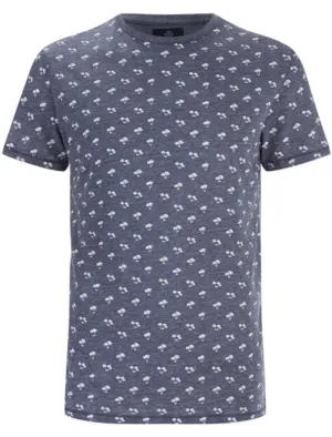 Etna Palm Tree Print Crew Neck T-Shirt in Navy