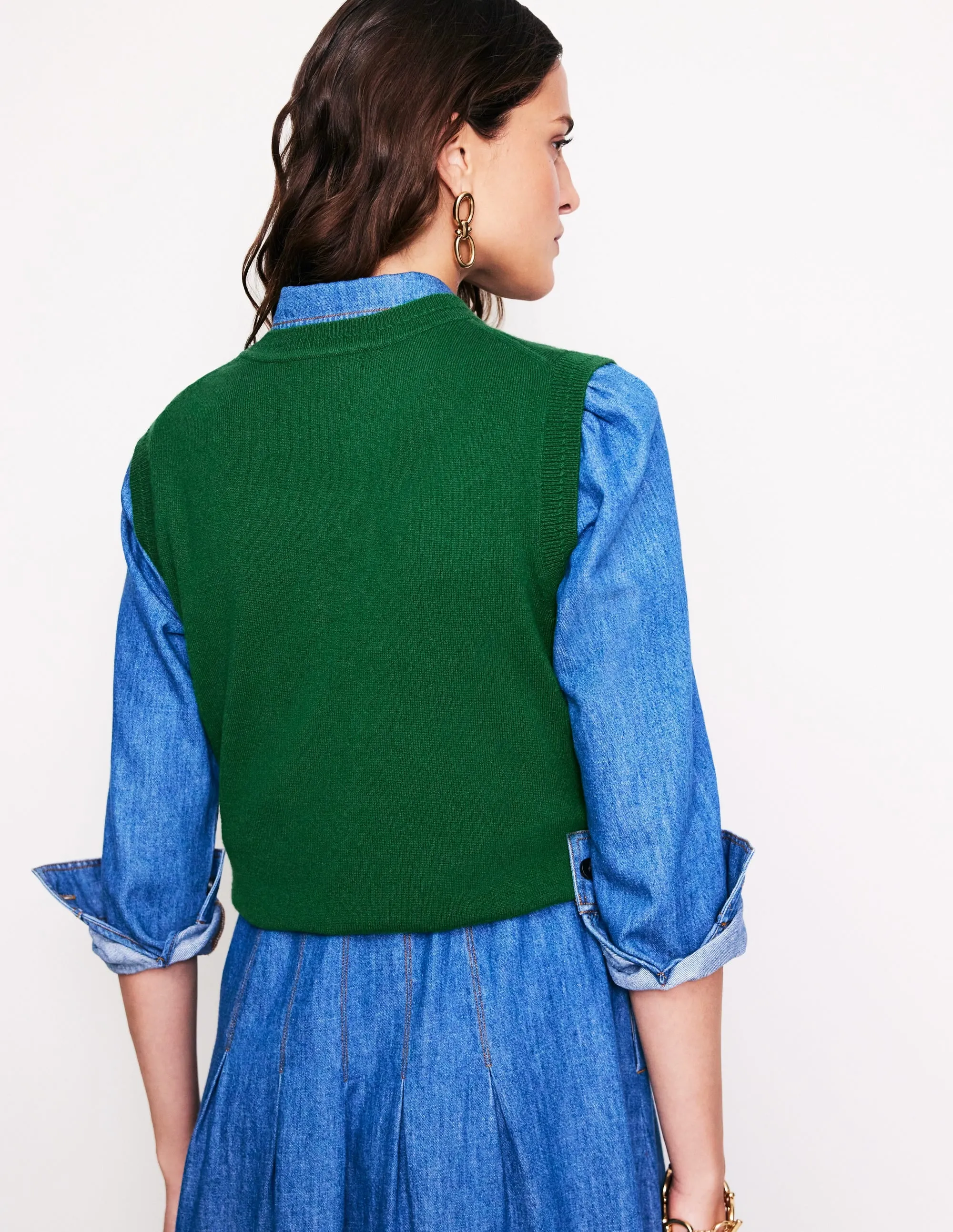 Eva Cashmere Tank-Pine Green