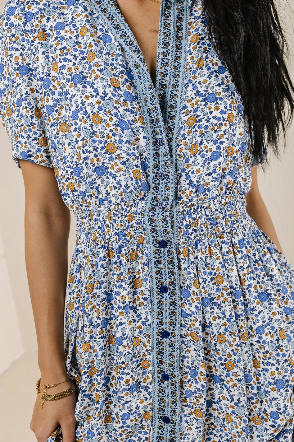 Floral Collared Button Up Dress in Indigo - FINAL SALE