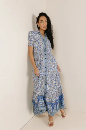 Floral Collared Button Up Dress in Indigo - FINAL SALE